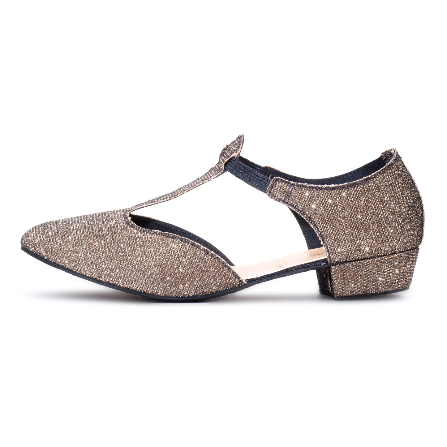 Black/Sand Glitter Greek Dance Sandals Teaching Shoes Low Heel