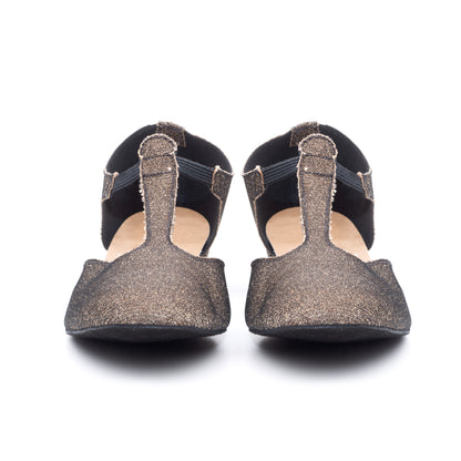 Black/Sand Glitter Greek Dance Sandals Teaching Shoes Low Heel