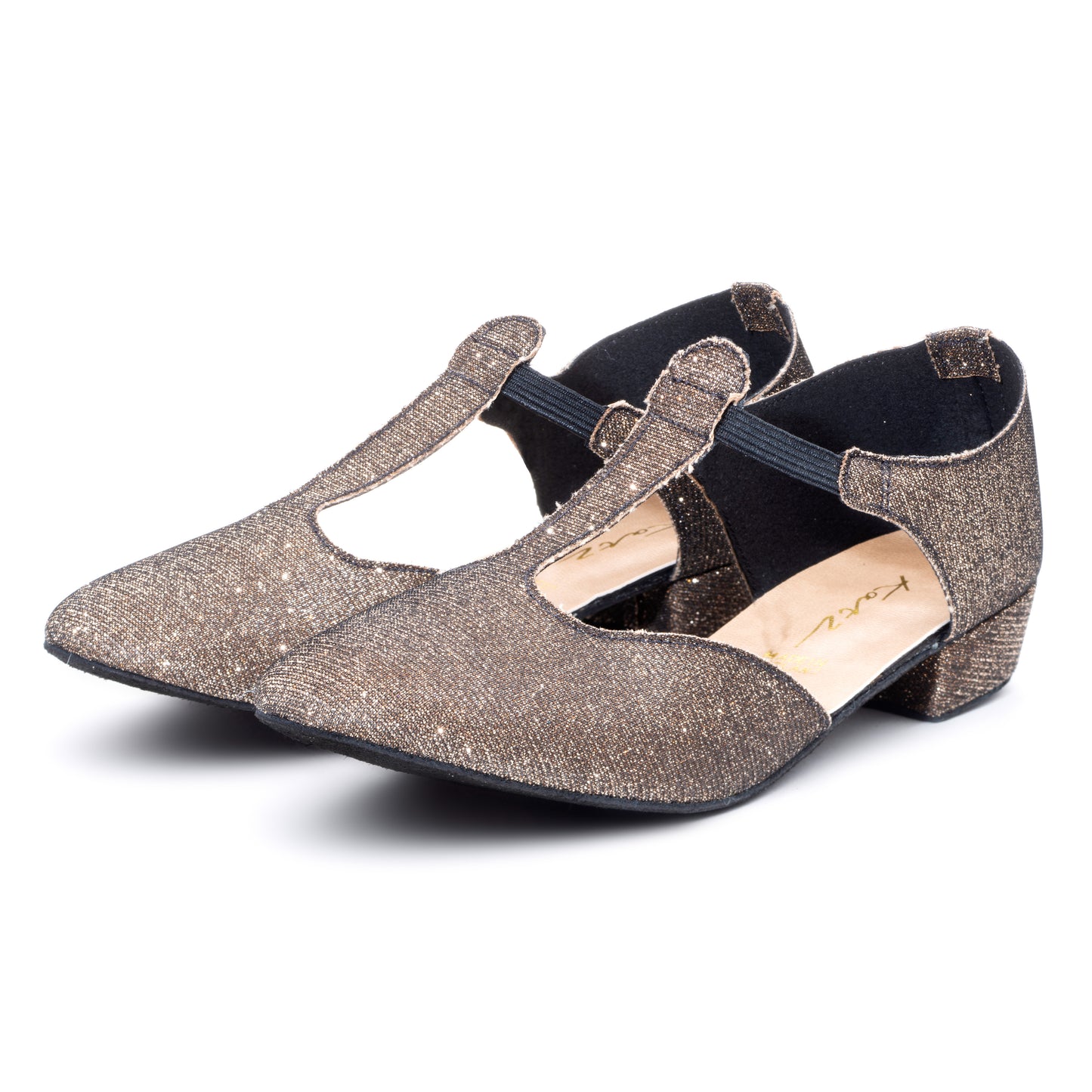 Black/Sand Glitter Greek Dance Sandals Teaching Shoes Low Heel