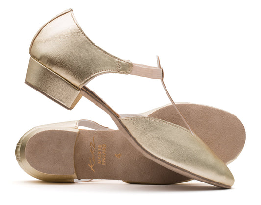 Gold Metallic PU Greek Dance Sandals Teaching Shoes Low Heel