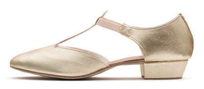 Gold Metallic PU Greek Dance Sandals Teaching Shoes Low Heel