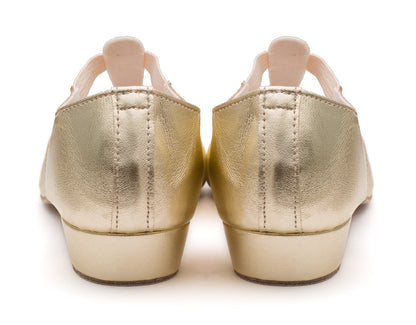 Gold Metallic PU Greek Dance Sandals Teaching Shoes Low Heel