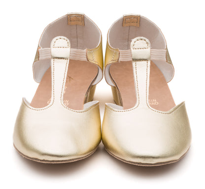 Gold Metallic PU Greek Dance Sandals Teaching Shoes Low Heel