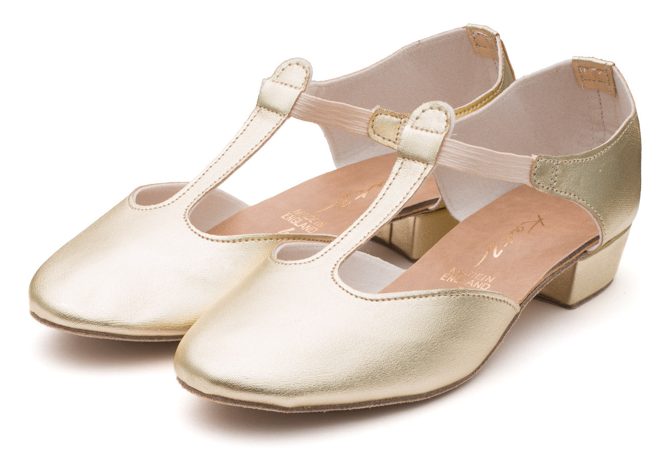 Gold Metallic PU Greek Dance Sandals Teaching Shoes Low Heel