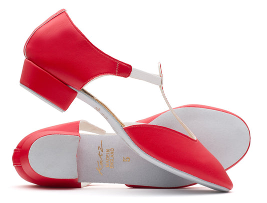 Red PU Greek Dance Sandals Teaching Shoes Low Heel