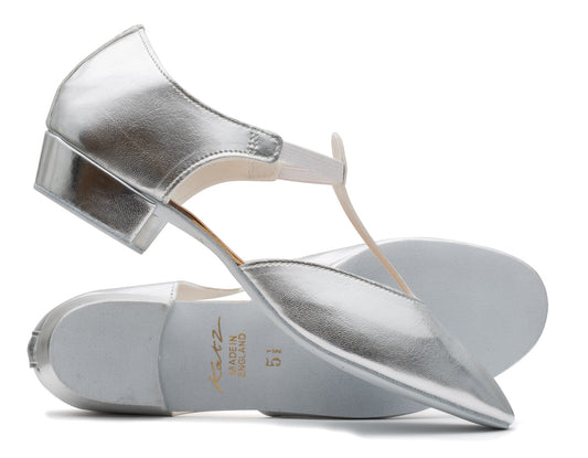 Silver Metallic PU Greek Dance Sandals Teaching Shoes Low Heel