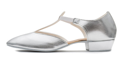 Silver Metallic PU Greek Dance Sandals Teaching Shoes Low Heel