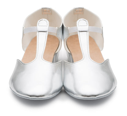 Silver Metallic PU Greek Dance Sandals Teaching Shoes Low Heel
