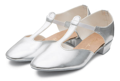 Silver Metallic PU Greek Dance Sandals Teaching Shoes Low Heel