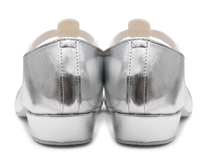 Silver Metallic PU Greek Dance Sandals Teaching Shoes Low Heel