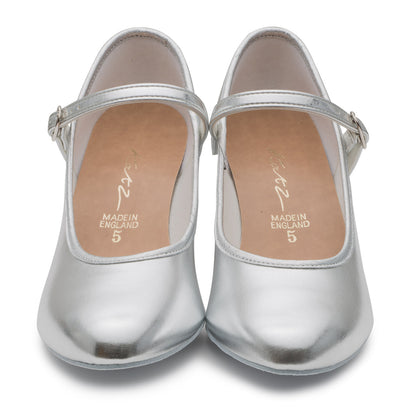 Silver Metallic PU Suede Sole Showtime Stage Dance Shoes 2 Inch Heel
