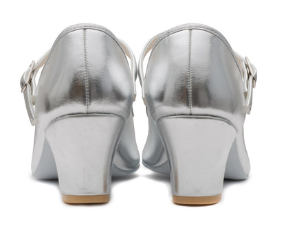 Silver Metallic PU Suede Sole Showtime Stage Dance Shoes 2 Inch Heel