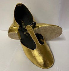 Gold Leather Greek Dance Sandals Teaching Shoes Low Heel