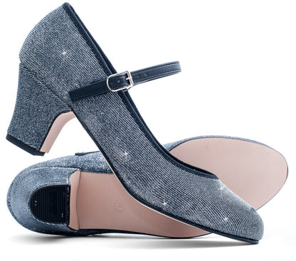 Graphite Glitter Resin Sole Showtime Stage Dance Shoes 2 Inch Heel