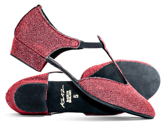 Red Glitter Greek Dance Sandals Teaching Shoes Low Heel