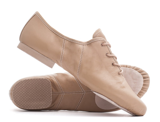 Tan PU Lace Up Rubber Or Suede Split Sole Jazz Dance Practice Shoes