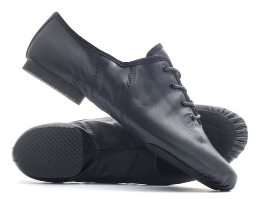 Black PU Lace Up Rubber Or Suede Split Sole Jazz Dance Practice Shoes