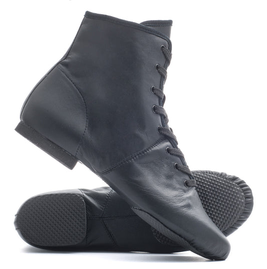 Black PU Lace Up Rubber Or Suede Split Sole Jazz Boot Dance Practice Shoes