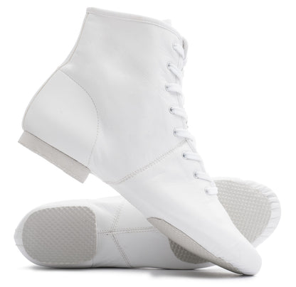 White PU Lace Up Rubber Split Sole Jazz Boot Dance Practice Shoes