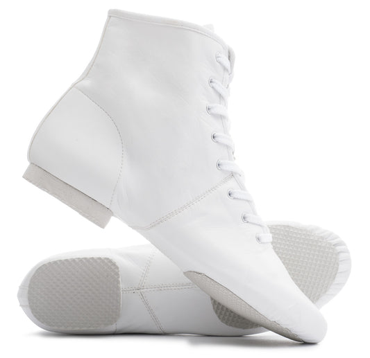 White PU Lace Up Rubber Split Sole Jazz Boot Dance Practice Shoes