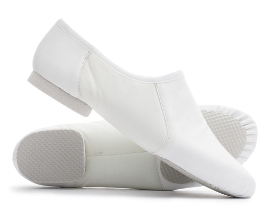White PU Pull On Rubber Or Suede Split Sole Jazz Dance Practice Shoes