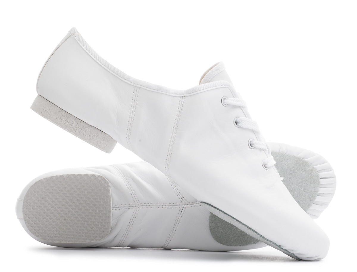 White PU Lace Up Rubber Or Suede Split Sole Jazz Dance Practice Shoes