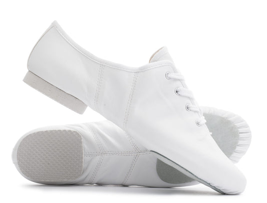 White PU Lace Up Rubber Or Suede Split Sole Jazz Dance Practice Shoes