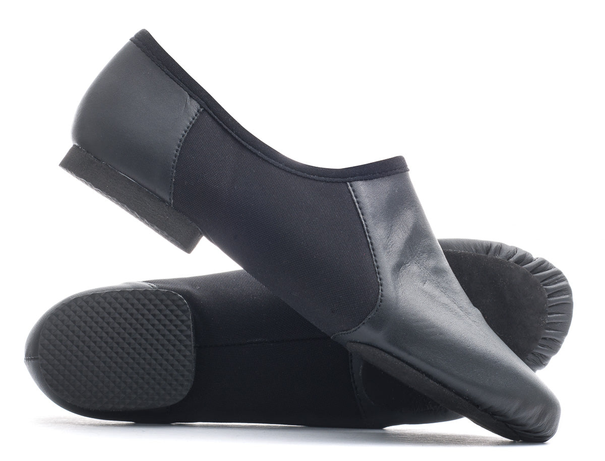 Black PU Pull On Rubber Or Suede Split Sole Jazz Dance Practice Shoes