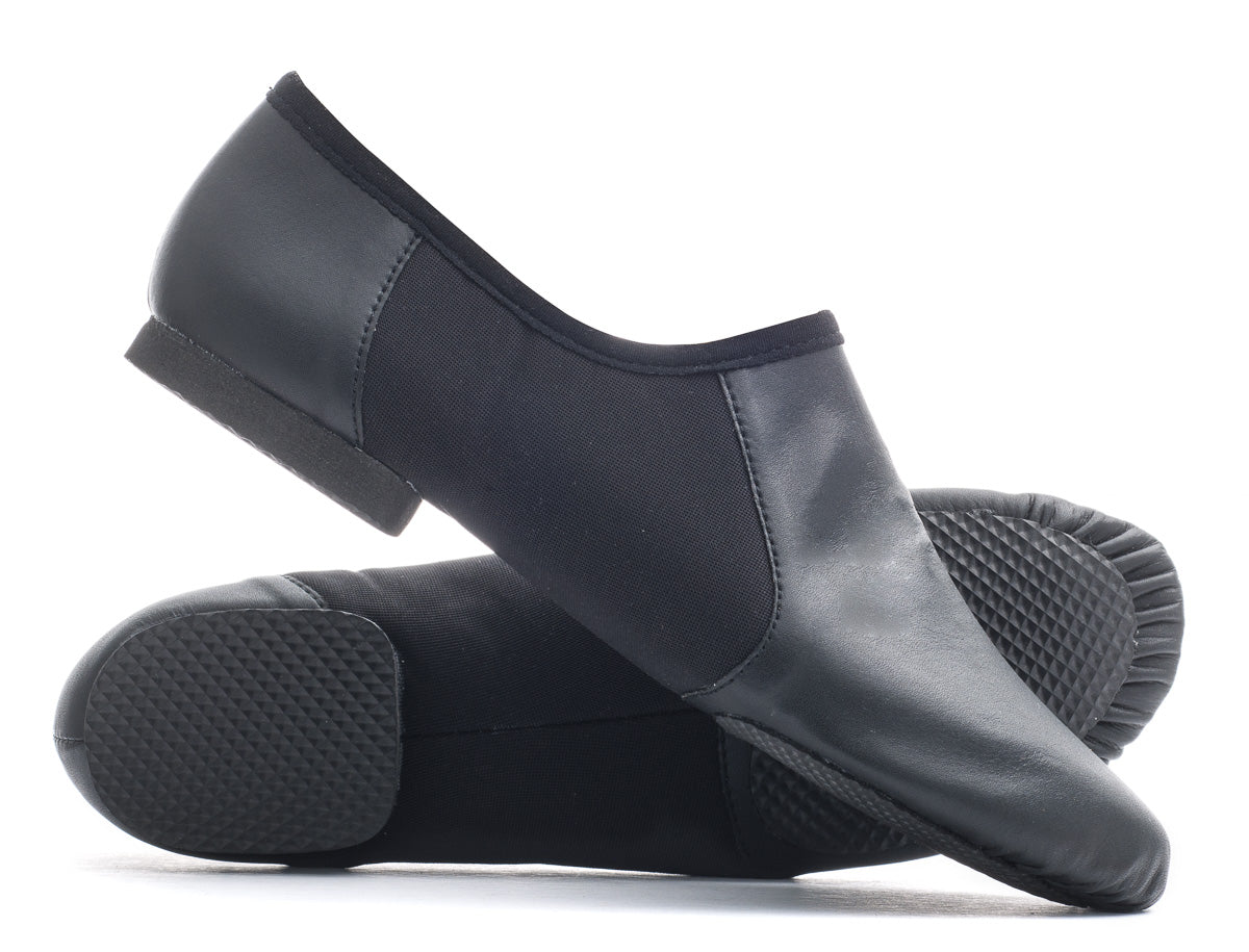 Black PU Pull On Rubber Or Suede Split Sole Jazz Dance Practice Shoes