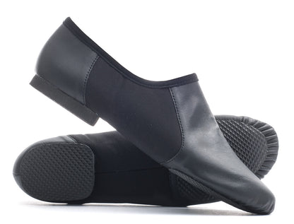 Black PU Pull On Rubber Or Suede Split Sole Jazz Dance Practice Shoes