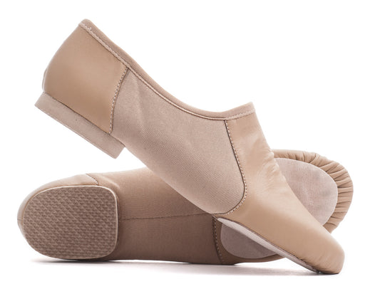 Tan Nude PU Pull On Rubber Or Suede Split Sole Jazz Dance Practice Shoes