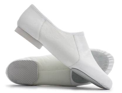 White PU Pull On Rubber Or Suede Split Sole Jazz Dance Practice Shoes