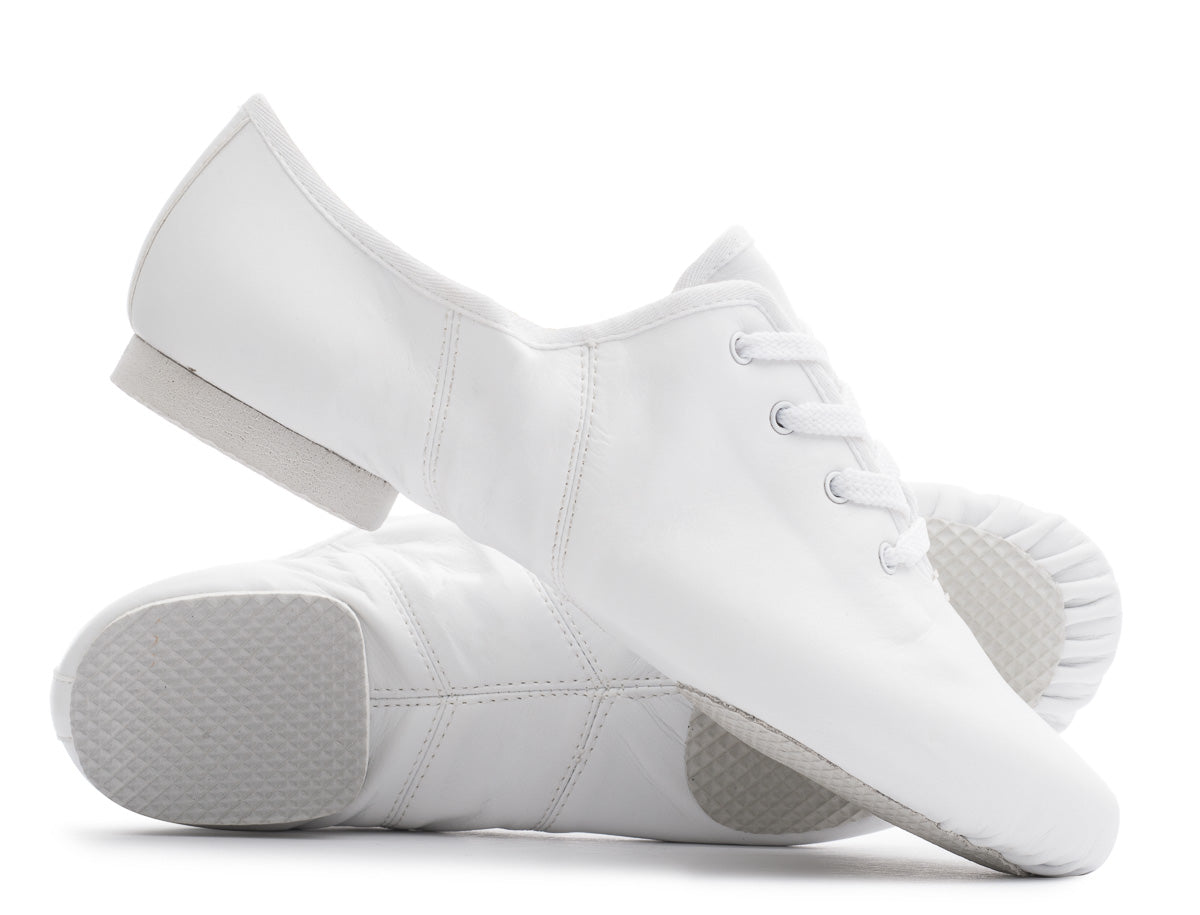 White PU Lace Up Rubber Or Suede Split Sole Jazz Dance Practice Shoes