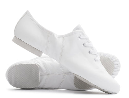 White PU Lace Up Rubber Or Suede Split Sole Jazz Dance Practice Shoes