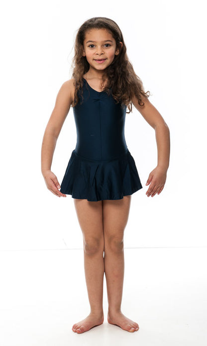 KDR005 Women's All Colours Nylon Lycra Sleeveless Ruched Leotard & Attached Skirt