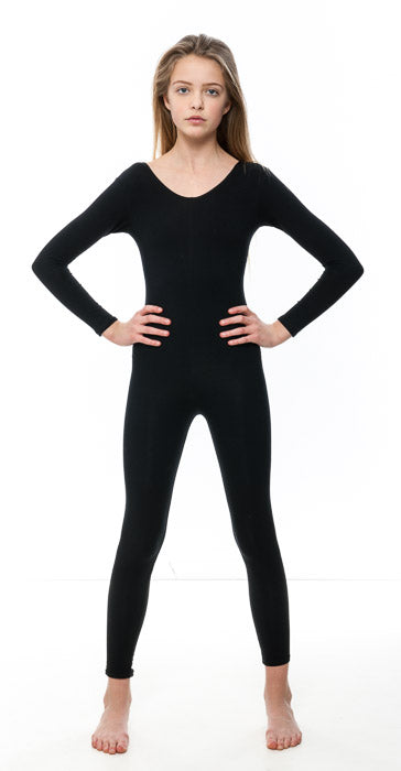 KDC057 Girls All Colours Cotton Long Sleeve Footless Catsuit Unitard