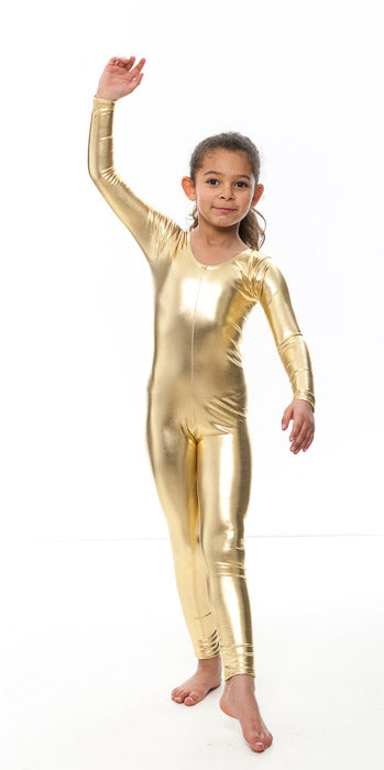 KDC017 Girls Shiny METALLIC All Colours Long Sleeve Footless Catsuit Unitard