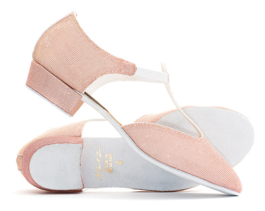 Peach Glitter Greek Dance Sandals Teaching Shoes Low Heel