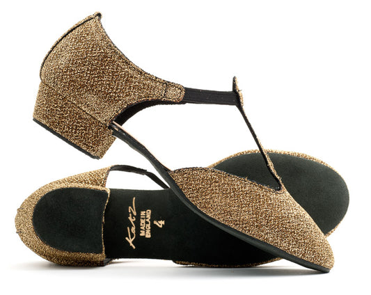 Gold Glitter Greek Dance Sandals Teaching Shoes Low Heel