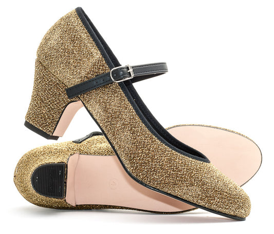 Gold Glitter Resin Sole Showtime Stage Dance Shoes 2 Inch Heel