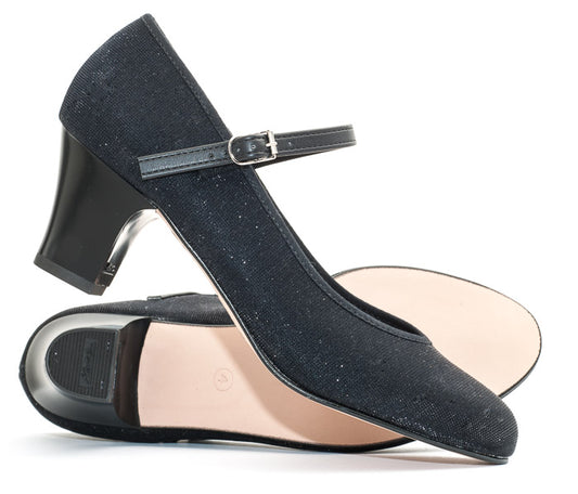 Black Glitter Resin Sole Showtime Stage Dance Shoes 2 Inch Heel