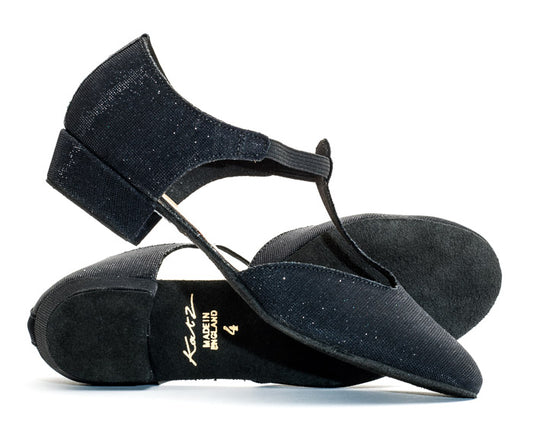 Black Glitter Greek Dance Sandals Teaching Shoes Low Heel