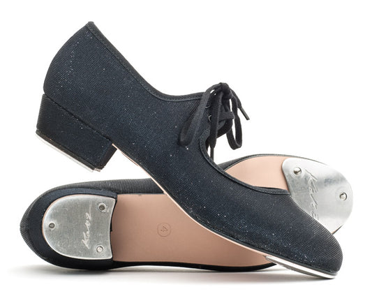 Black Glitter Low Heel Tap Dance Shoes With Heel and Toe Plates