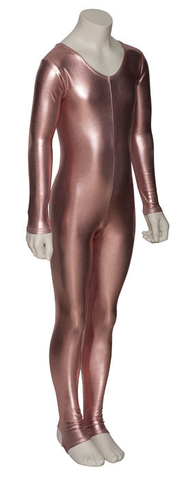 KDC012 Girls Shiny METALLIC All Colours Long Sleeve Stirrup Catsuit Unitard