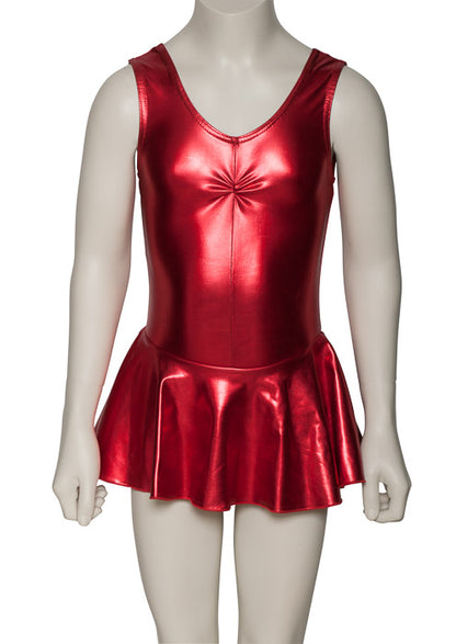 KDR005 Girls Shiny METALLIC Sleeveless Ruched Leotard & Attached Skirt