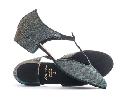 Blue/Gold Glitter Greek Dance Sandals Teaching Shoes Low Heel