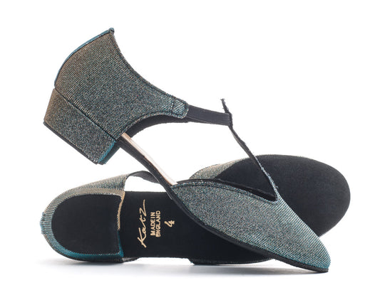 Blue/Gold Glitter Greek Dance Sandals Teaching Shoes Low Heel