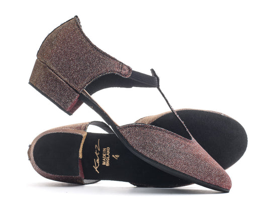 Red/Gold Glitter Greek Dance Sandals Teaching Shoes Low Heel