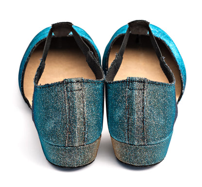 Blue/Gold Glitter Greek Dance Sandals Teaching Shoes Low Heel