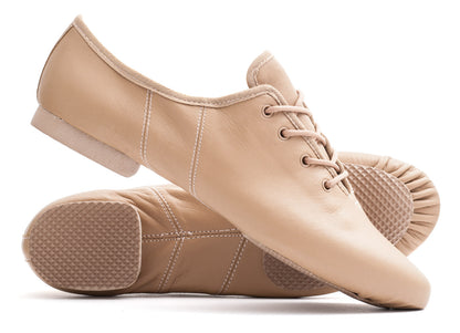 Tan PU Lace Up Rubber Or Suede Split Sole Jazz Dance Practice Shoes
